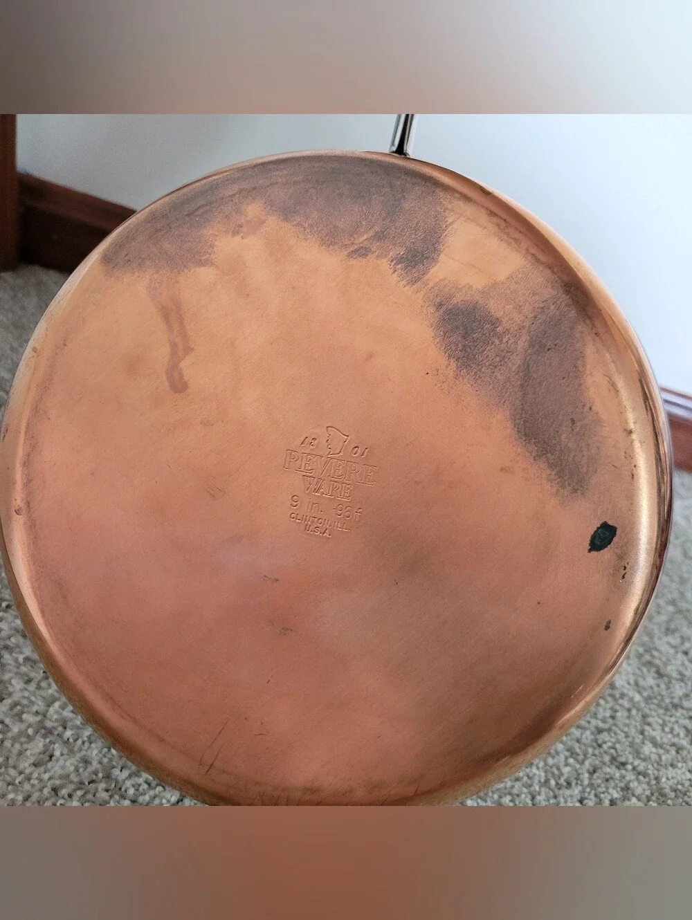 Vintage Revere Ware Copper-Clad Bottom Stainless Steel Skillet Pan, 9 Inch
